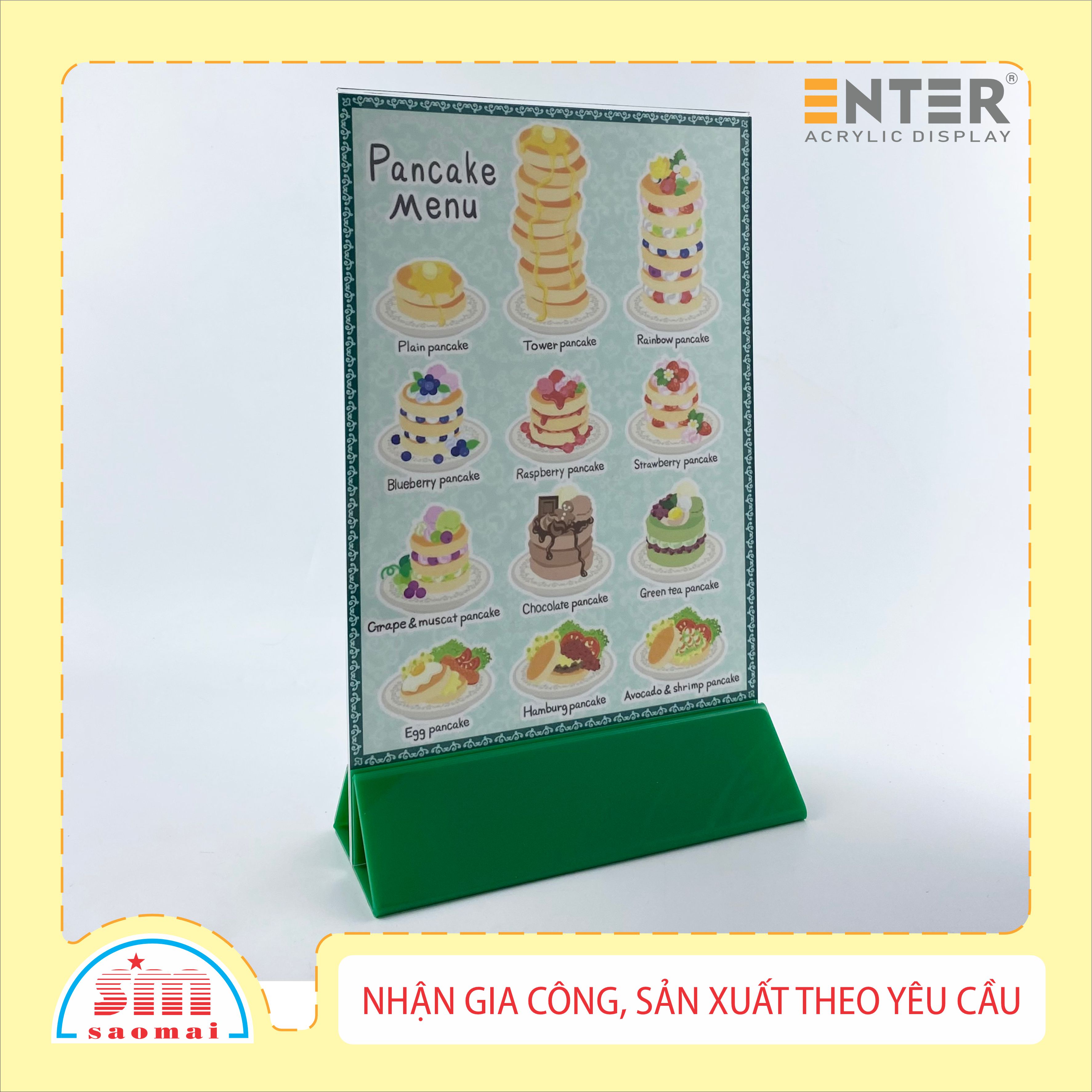 Kệ mica 2 mặt Enter E09-A LR 100x200mm đế lùa uốn chân chữ A