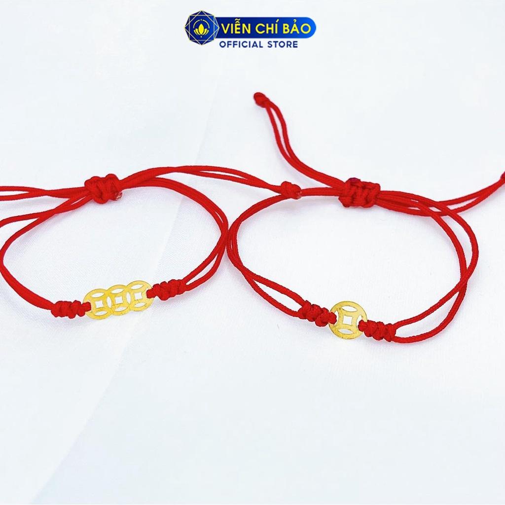 Vòng tay Charm Kim tiền vàng 10K dây vải đỏ thời trang phụ kiện trang sức nữ Viễn Chí Bảo L800058