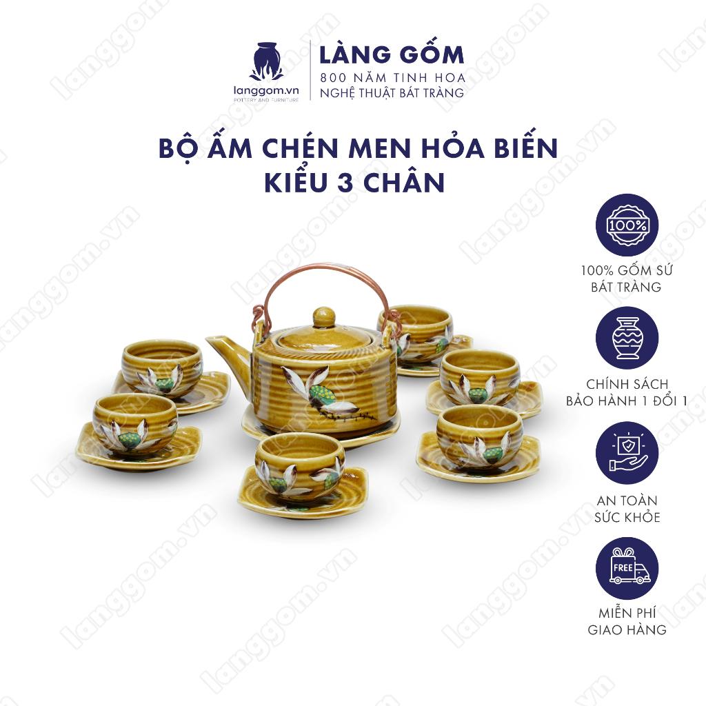 Bộ ấm chén Men hỏa biến 3 chân - Gốm sứ Bát Tràng - Làng Gốm