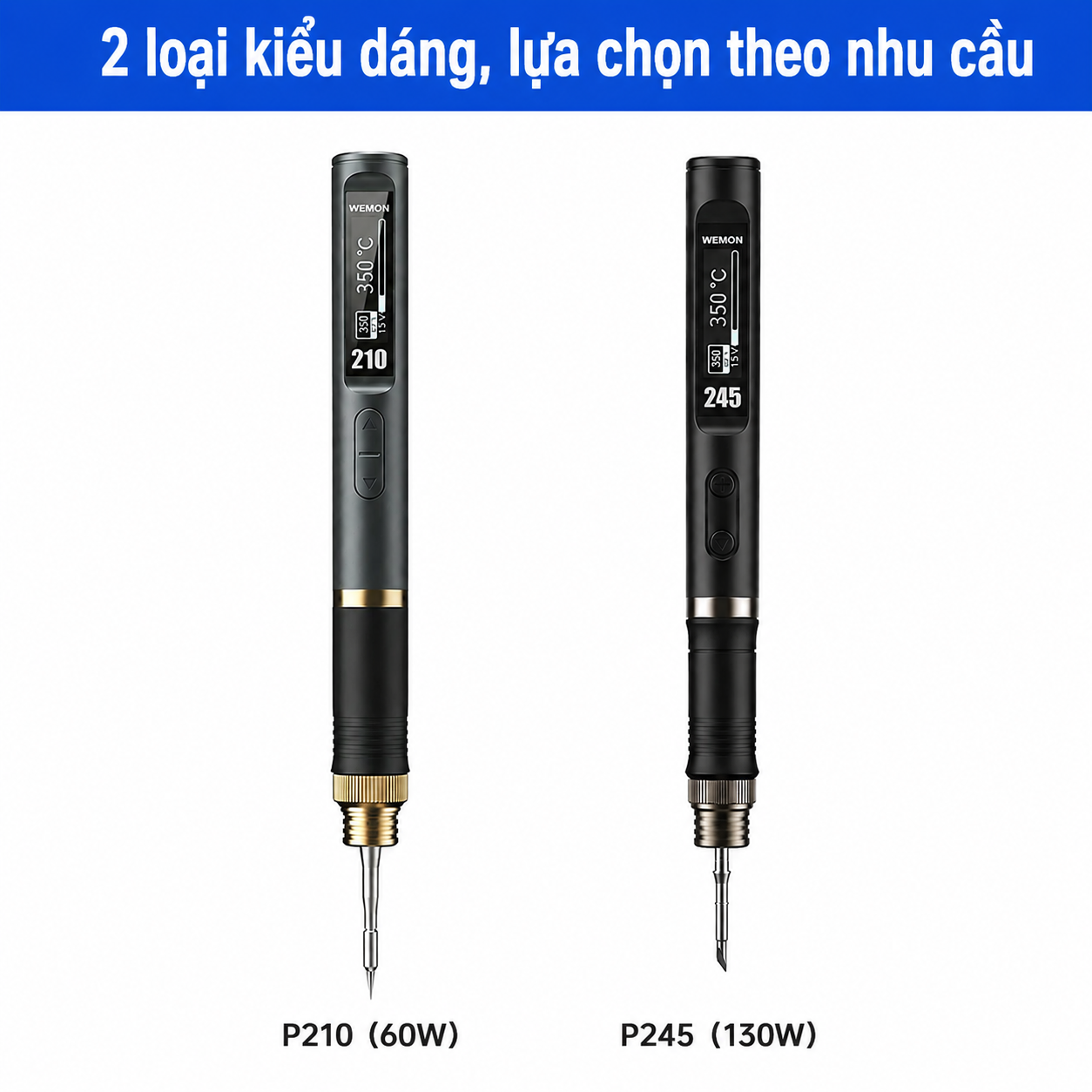 Mỏ Hàn Điện Tử Thông Minh Wemon P210/P245 - Nấu Chảy Thiếc Trong 2s, Cổng Type-C, Kèm Mũi JBC C210 - Hàng Nhập Khẩu