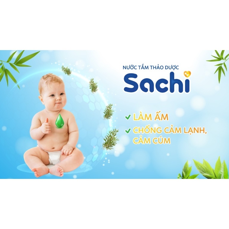 Nước tắm thảo dược SACHI dịu mát da, phòng rôm sảy, mẩn ngứa, hăm tã, bảo vệ làn da cho bé chai 250ml