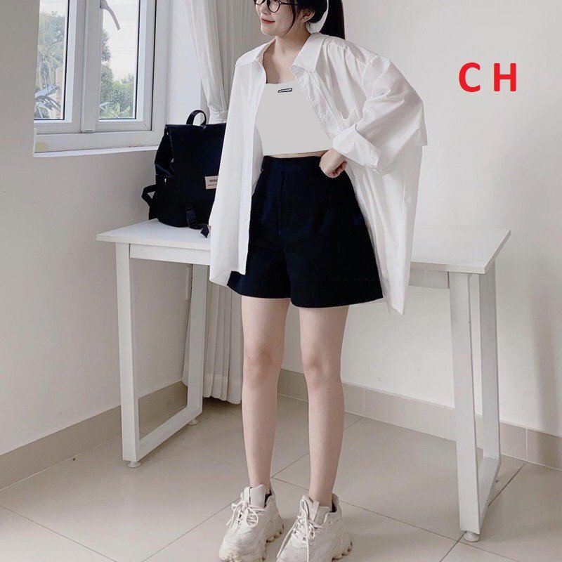 Sét 3 món áo sơ mi quần sooc và áo 2 dây siêu xinh