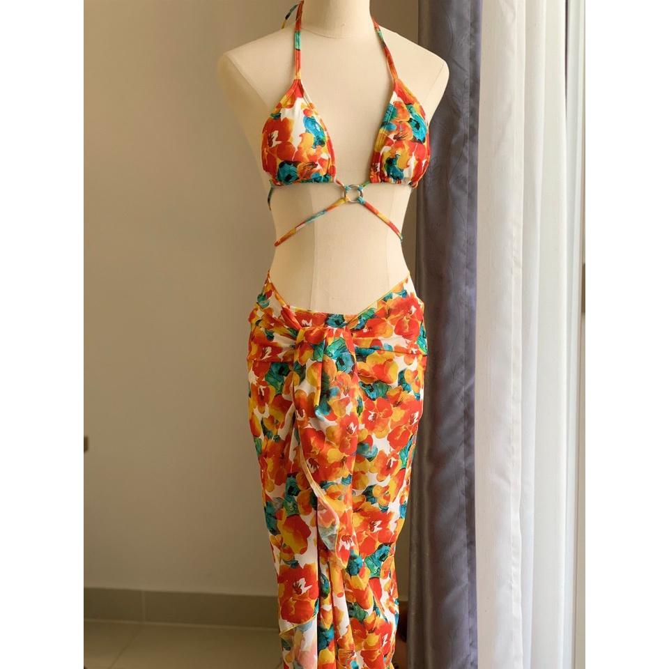 Bikini Đồ Bơi Hai Mảnh 3 Chi Tiết Họa Tiết Hoa Cam Độc Lạ BM-1182