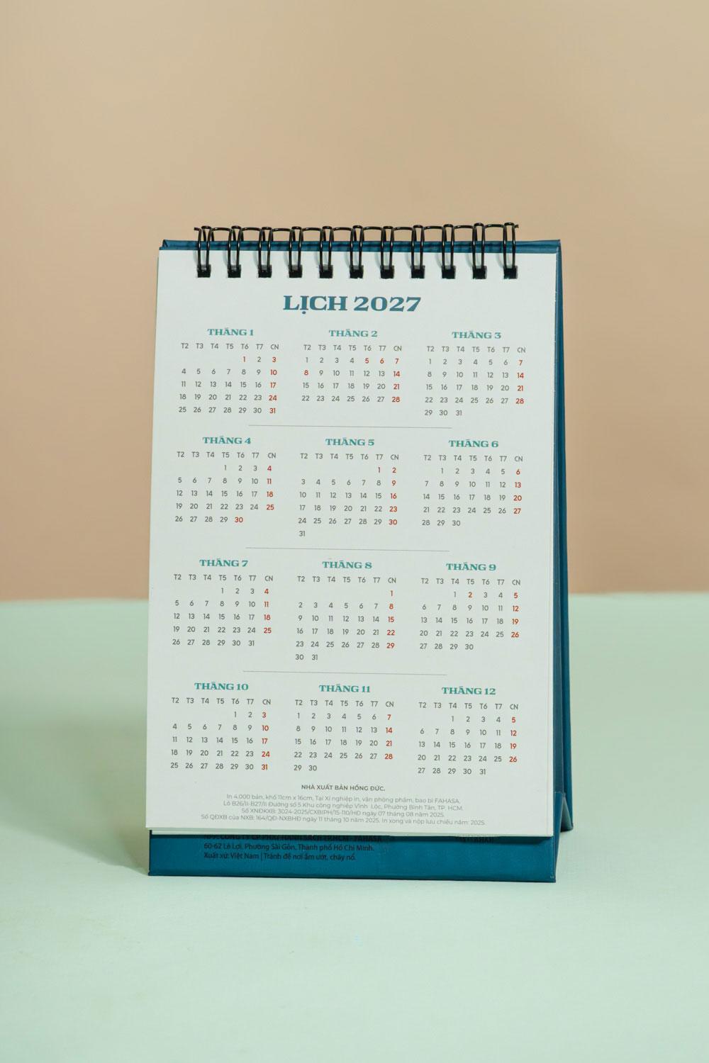 Lịch Bàn Chữ A 2026 - The Sun - Ông Mã - Màu Xanh