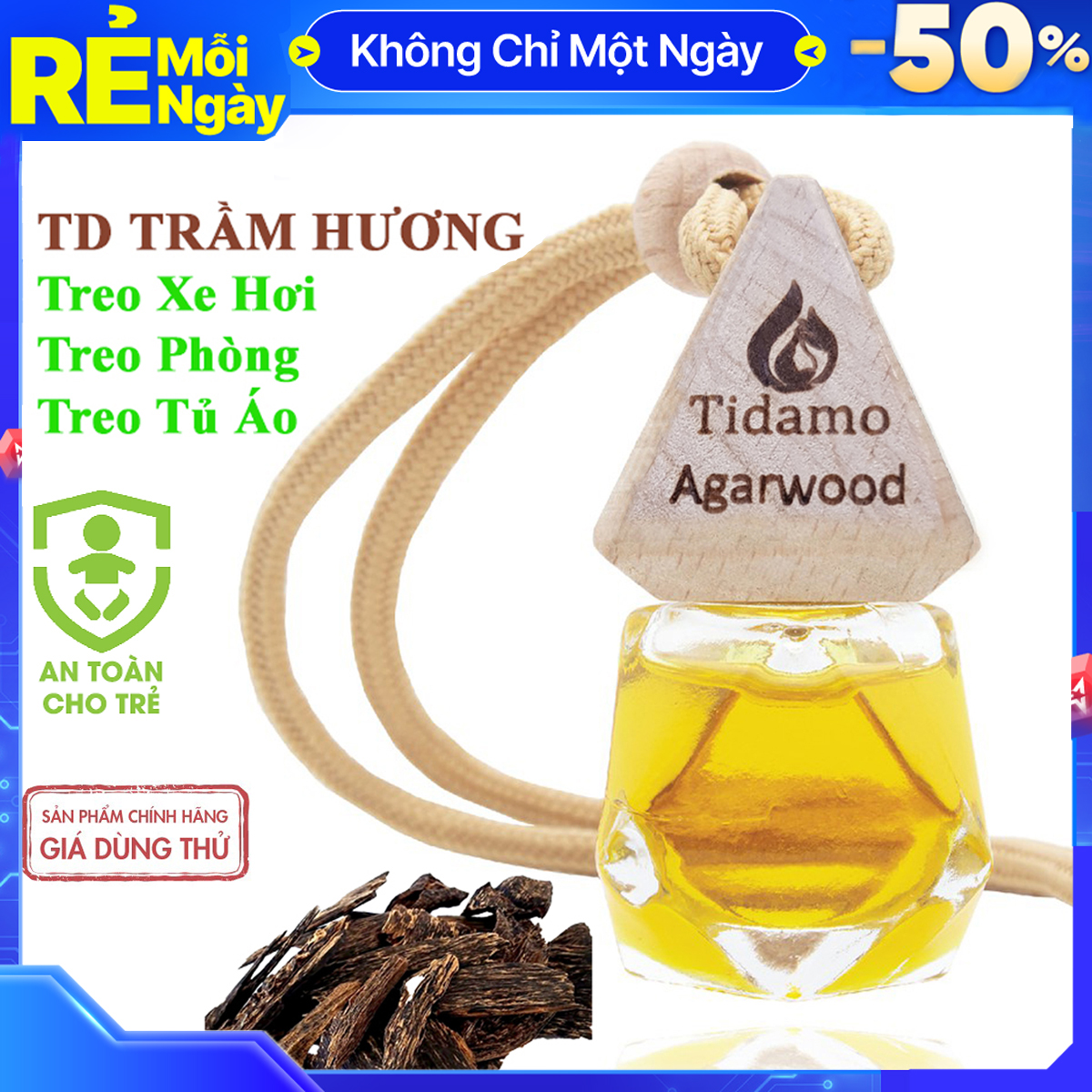 Tinh Dầu Trầm Hương Cao Cấp Treo Xe Ô Tô, Treo Tủ Quần Áo, Treo Phòng Gia Đình - Tinh Dầu Trầm Hương TIDAMO (Agarwood) Giúp Khử Mùi, Kháng Khuẩn Và Thư Giãn Tinh Thần