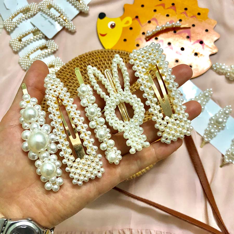 Set 5 kẹp tóc ngọc trai Hàn Quốc - phụ kiện tóc xinh xắn hot 2019