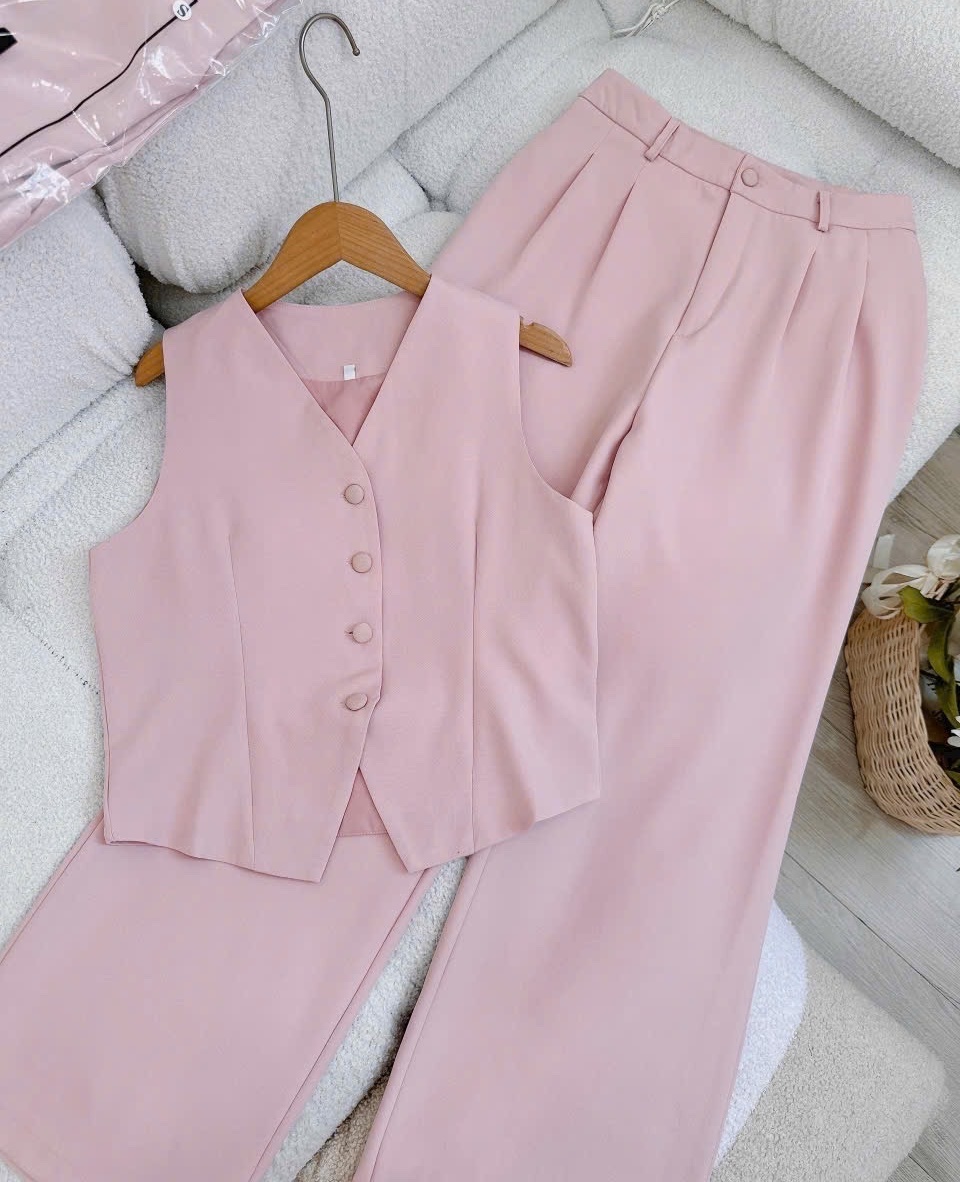 SET ÁO CROPTOP GILE HỒNG PASTEL + QUẦN TÂY DÀI LƯNG CAO ỐNG RỘNG ĐI CHƠI NOEL ĐI TIỆC GIÁNG SINH DẠO PHỐ ĐI BIỂN
