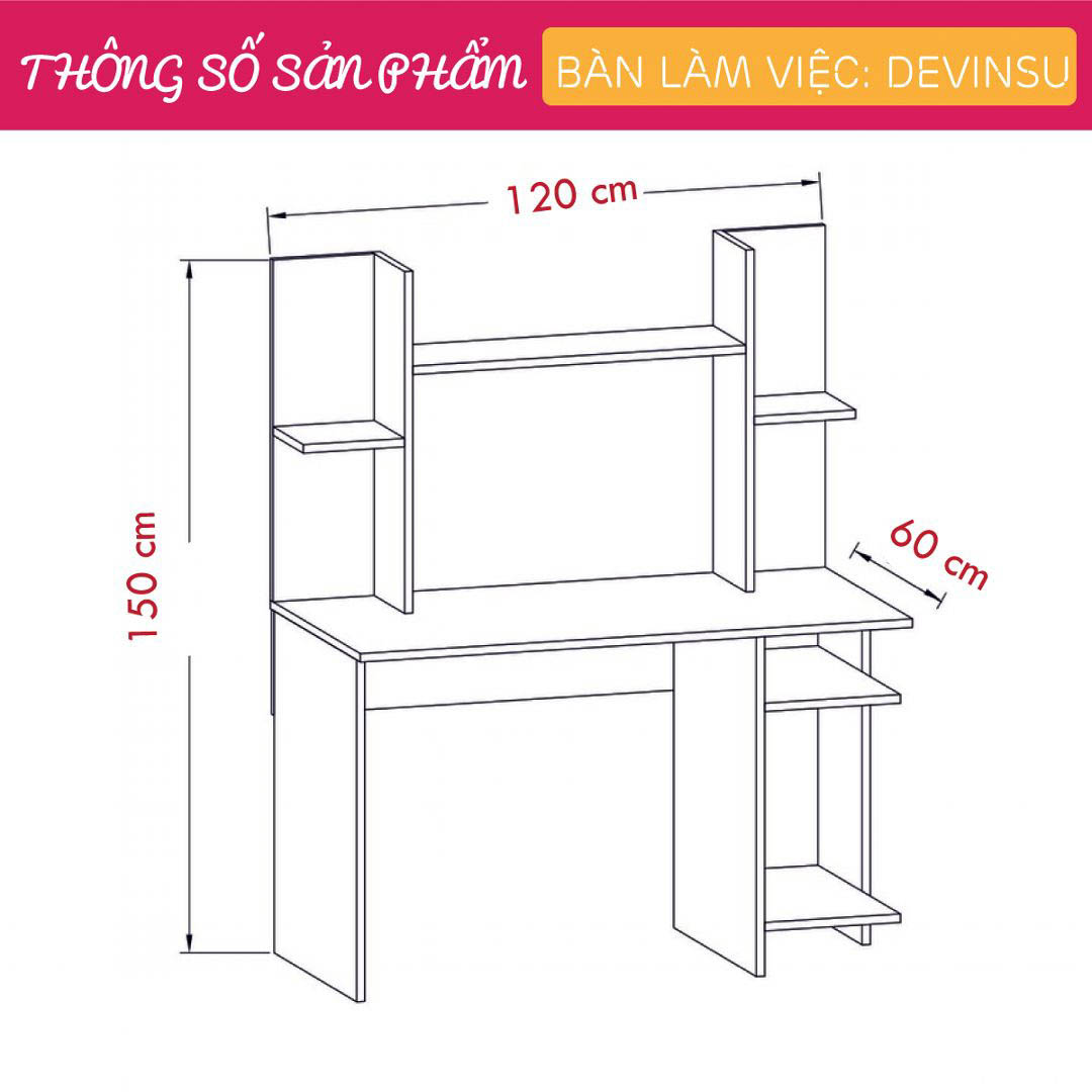 Bàn làm việc, bàn học gỗ hiện đại SMLIFE Devinsu  | Gỗ MDF dày 17mm chống ẩm | D120xR60xC150cm