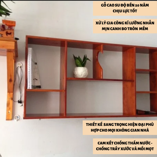 Kệ sách treo tường bằng gỗ cao su thiên nhiên,giá sách treo tường ngang 1M2 kệ trang trí chịu lực tốt