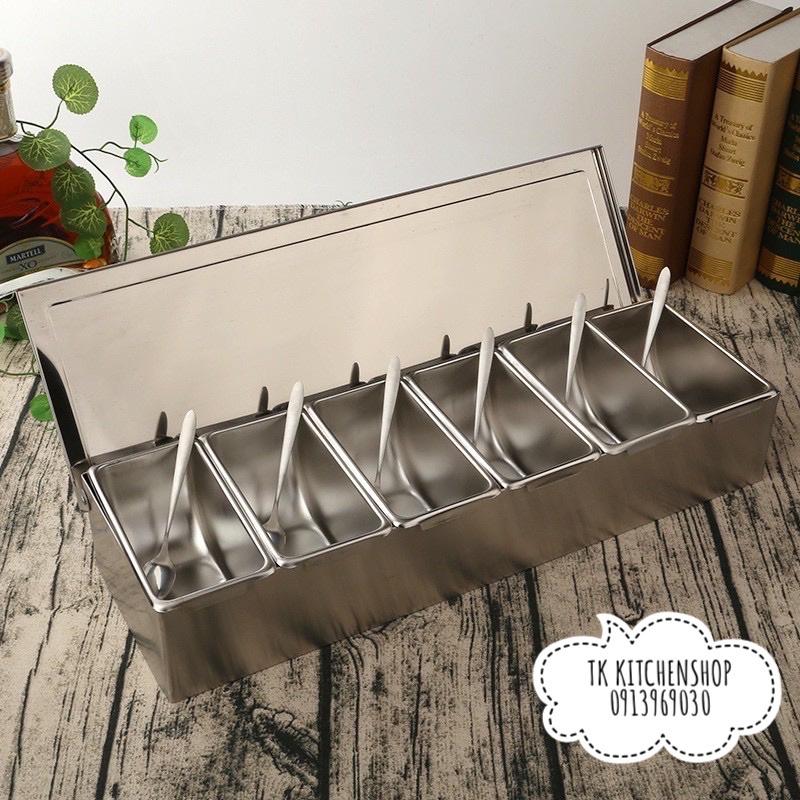 Khay Đựng Gia Vị / Đựng Topping / Đựng Thạch Trà Sữa ( Hộp Dài ) /Hộp đựng gia vị bằng inox 4/5/6 ngăn