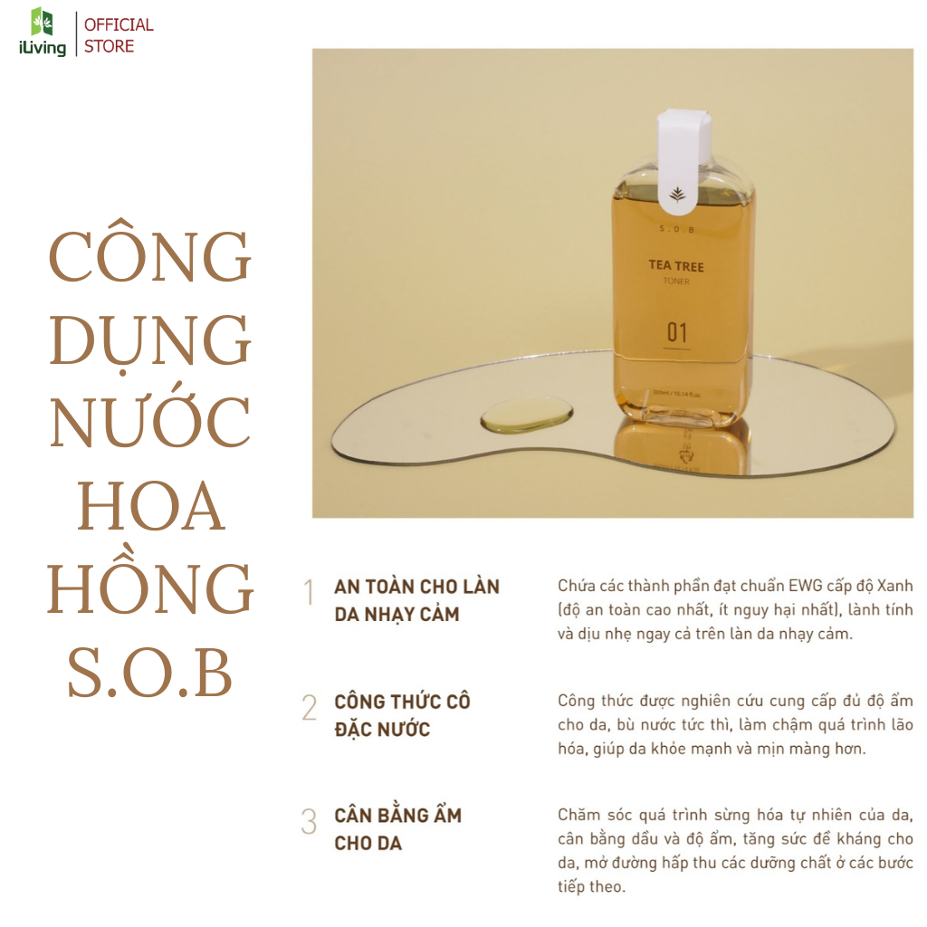 Toner cấp ẩm sáng da ngừa mụn S.O.B Tea Tree Toner ILIVING-SOBTN300