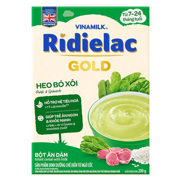 Bột Ăn Dặm Vinamilk Ridielac Gold Vị Heo Bó Xôi (200g)