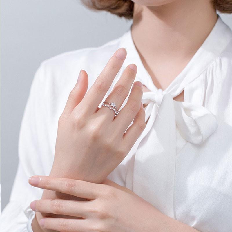 Nhẫn Nữ Bạc Ý S925 Mạ Bạch Kim Cao Cấp Hình Sao Cá Tính Dành Cho Bạn Gái - NT Silver