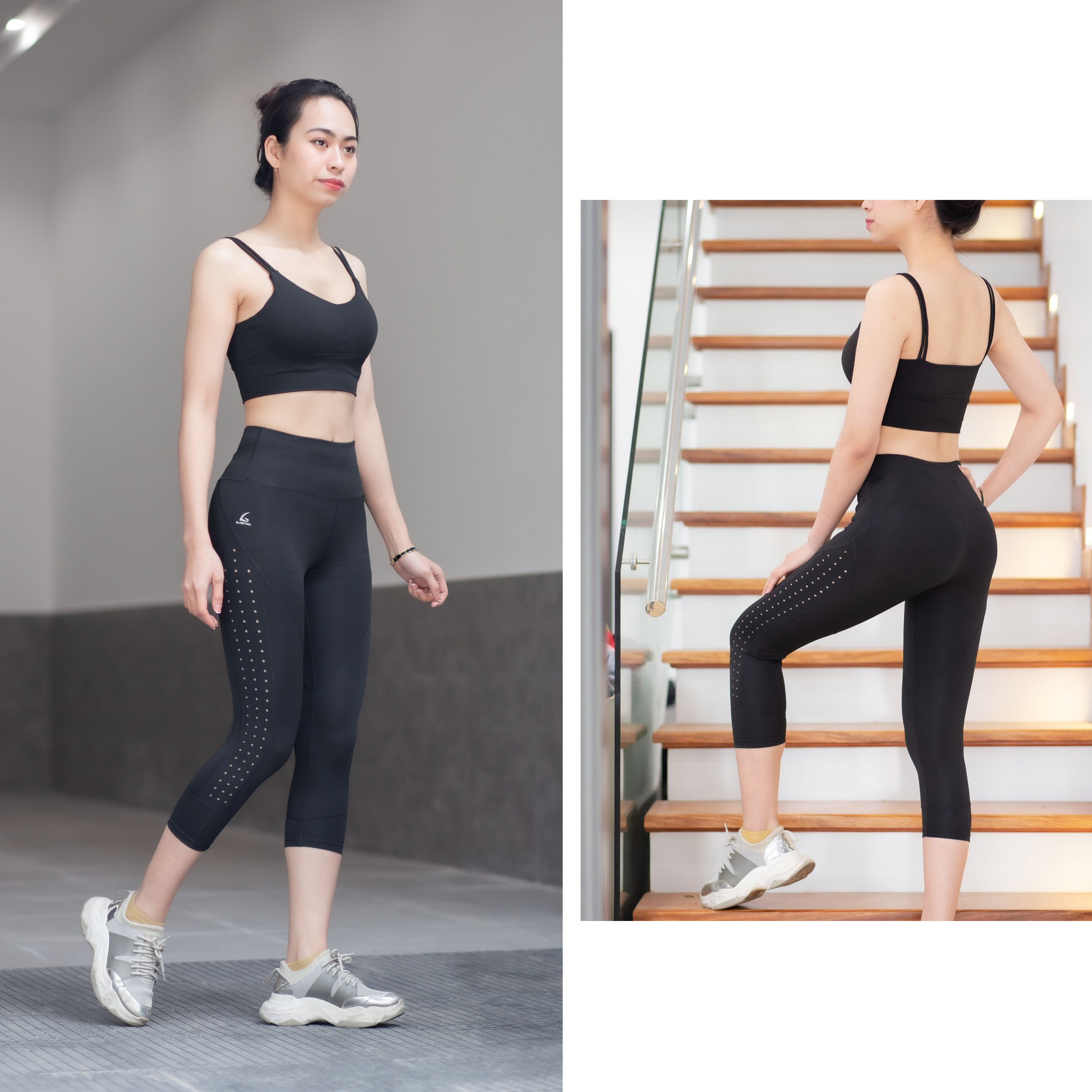 Bộ đồ tập Gym, yoga Quần Lửng Laze và Áo bra thể thao 4 dây hàng mới về