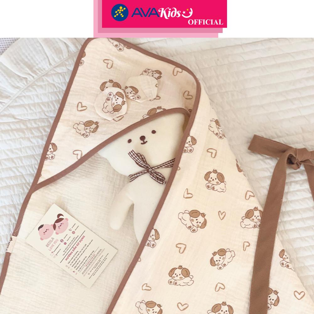 Khăn quấn cotton Bessla 70x70 cm - Cún trái tim - Hàng Chính Hãng