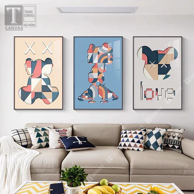 Tranh Canvas tràn viền treo tường phòng khách, tranh hiện đại, tranh Kaws Toy màu sắc MÃ KAWS 75-83