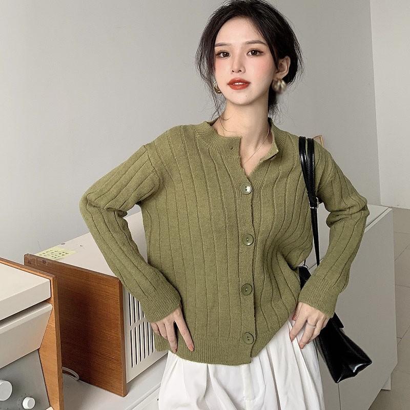 Áo Khoác Cardigan Nữ Dáng Rộng Màu Trơn Phong Cách Retro
