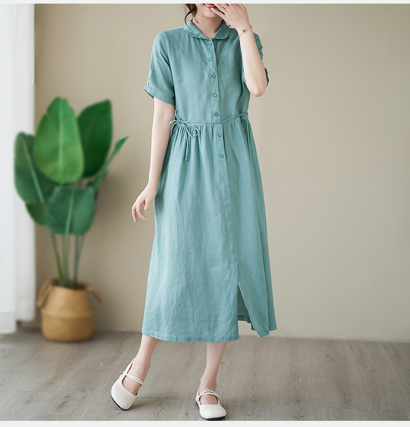 Đầm váy nữ thiết kế dáng suông có thắt eo chất liệu linen dễ mặc mẫu mới