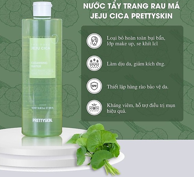 Nước Tẩy Trang Rau Má Prettyskin The Pure Jeju Cica Cleasing Water 500ml