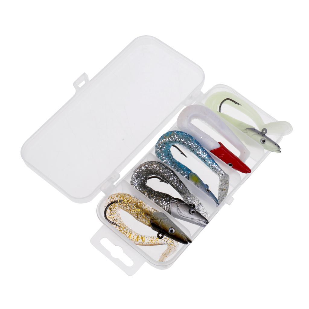 5 Pieces 11cm Lead JigHead Soft Fishing Lures with Hook Weedless Sandeels Sinking Swimbaits for Saltwater and Freshwater