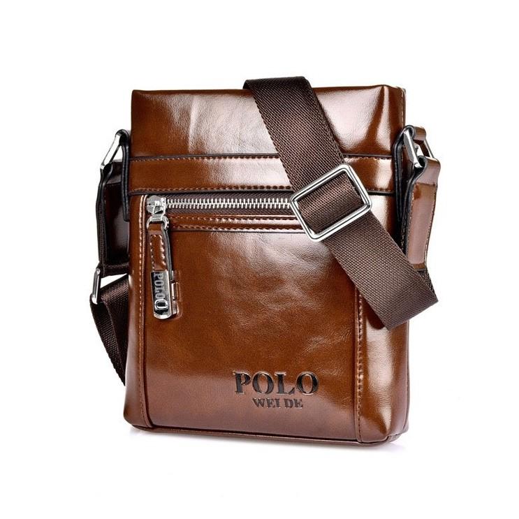 Túi đeo chéo nam da bò POLO cao cấp T66 19x22x4cm (Nâu Đậm - Nâu Nhạt