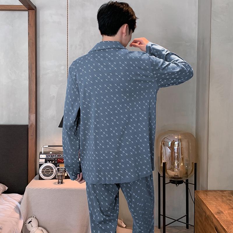 3678 - Bộ Pijama dài tay cao cấp, họa tiết chữ X nhí cùng tông xanh nam tính, size L-3XL
