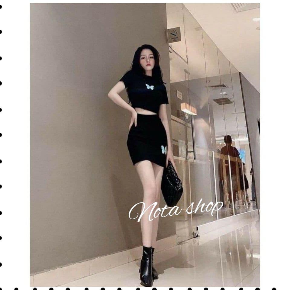 Set váy borip ôm người tôn dáng, họa tiết thêu cực xinh, SET VÁY THÊU TAY NGẮN