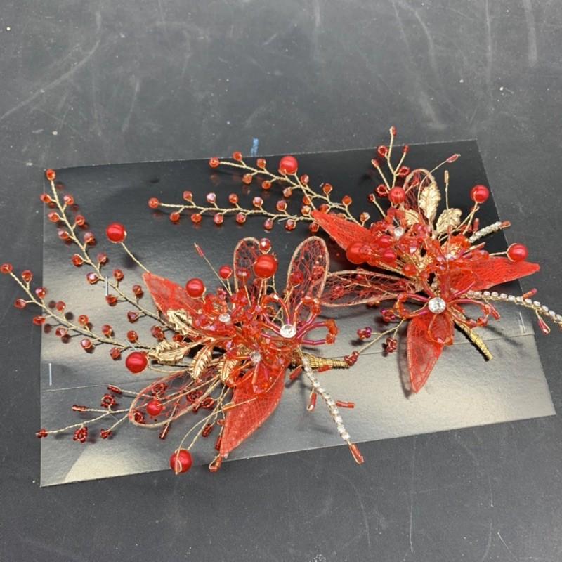 Bộ đôi hoa cài tóc ren pha lê tia pha lê hạt giangpkc sp220641