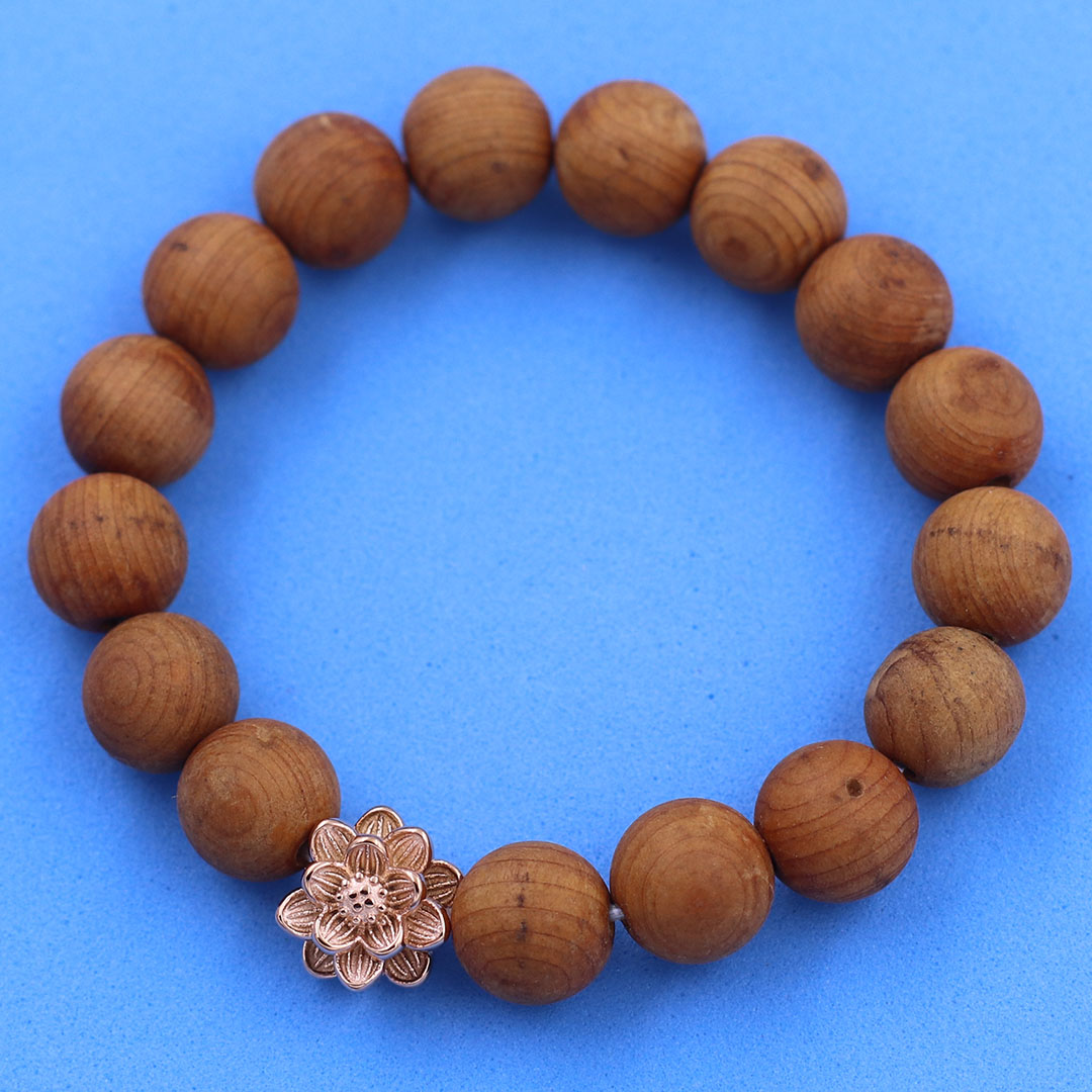 Vòng chuỗi đeo tay gỗ hoàng đàn  12 ly charm hoa sen inox hồng, vòng chuỗi phong thuỷ, bông sen inox, vòng chuỗi hạt, vòng chuỗi tay charm bông sen inox