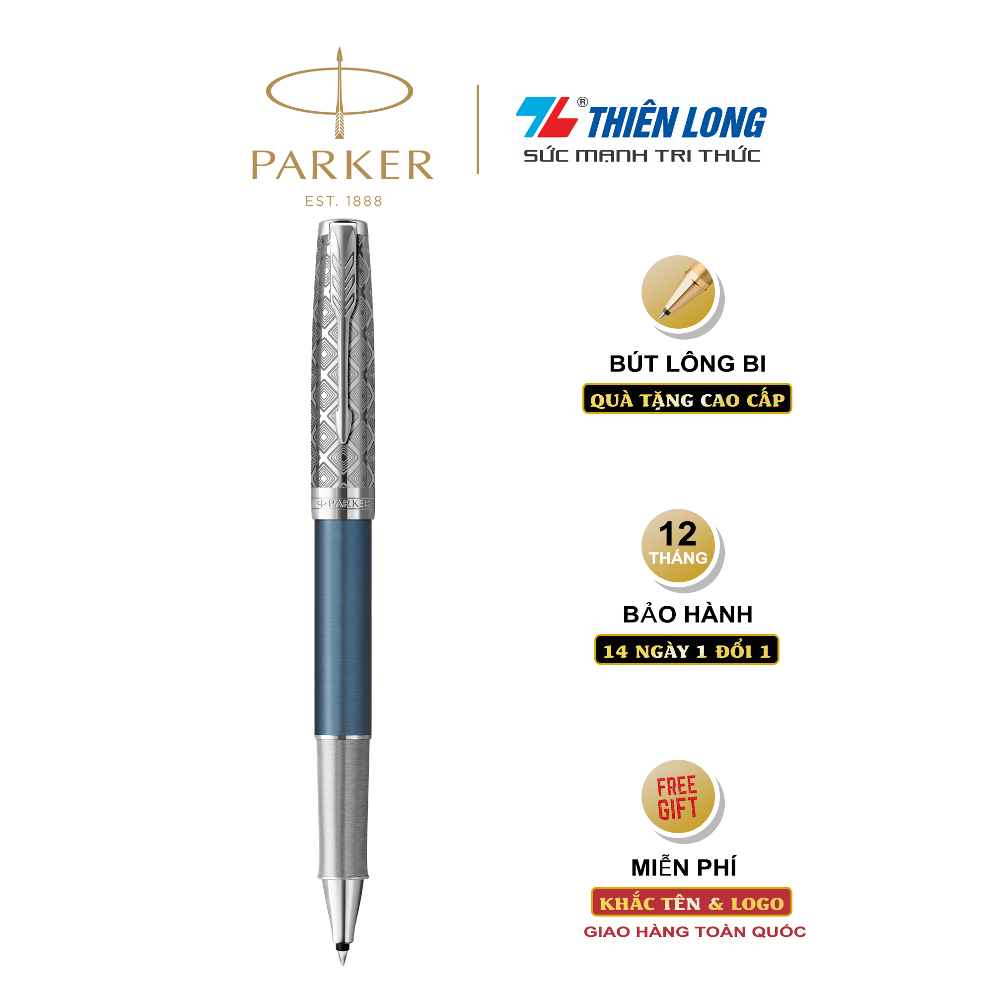 Bút bi cao cấp Parker SON X-M Blue CT GB-2119745 - Thép không gỉ