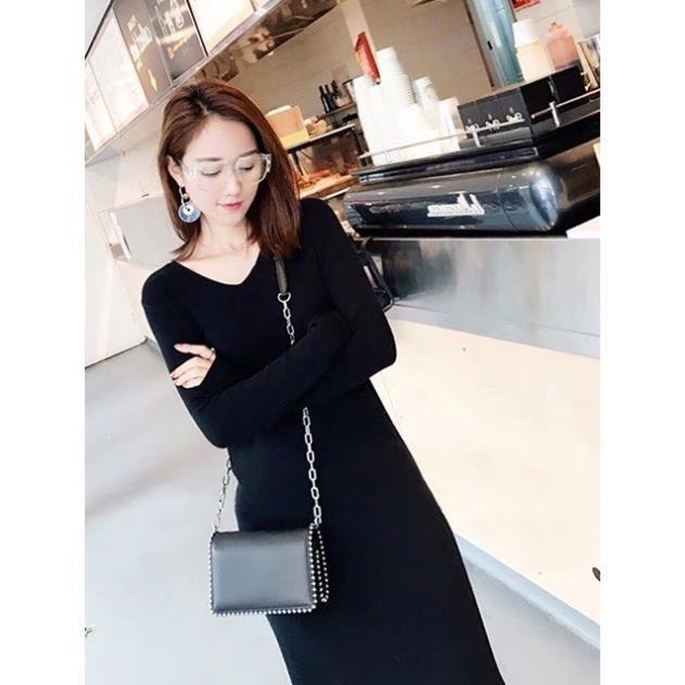 Váy suông cổ V dáng dài xẻ tà 3 màu trẻ trung