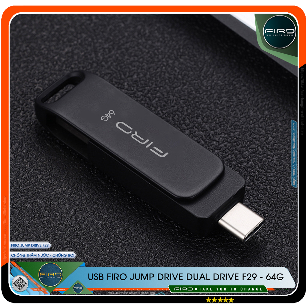 USB FIRO Jump Drive Dual Drive F29 - USB 3.1 32GB / 64GB Đầu Nối Kép Với 2 Cổng USB Type-C Và USB Type-A - Tương Thích MAC / PC Chuẩn Giao Tiếp USB 3.0 Và 2.0 - Tốc Độ Đọc 130Mb/s- Hàng Chính Hãng