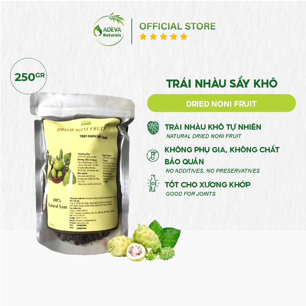 Trái Nhàu Sấy Khô Dried Noni Fruit ADEVA NONI Hỗ Trợ Tăng Sức Đề Kháng, Ổn Định Huyết Áp 250-500-1000Gr