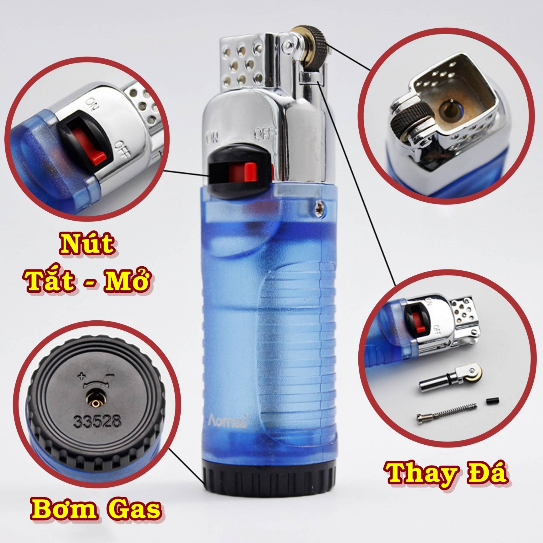Bật Lửa Aomai 7102 Lửa Bay Trong Suốt – Xài Gas (giao màu ngẫu nhiên)