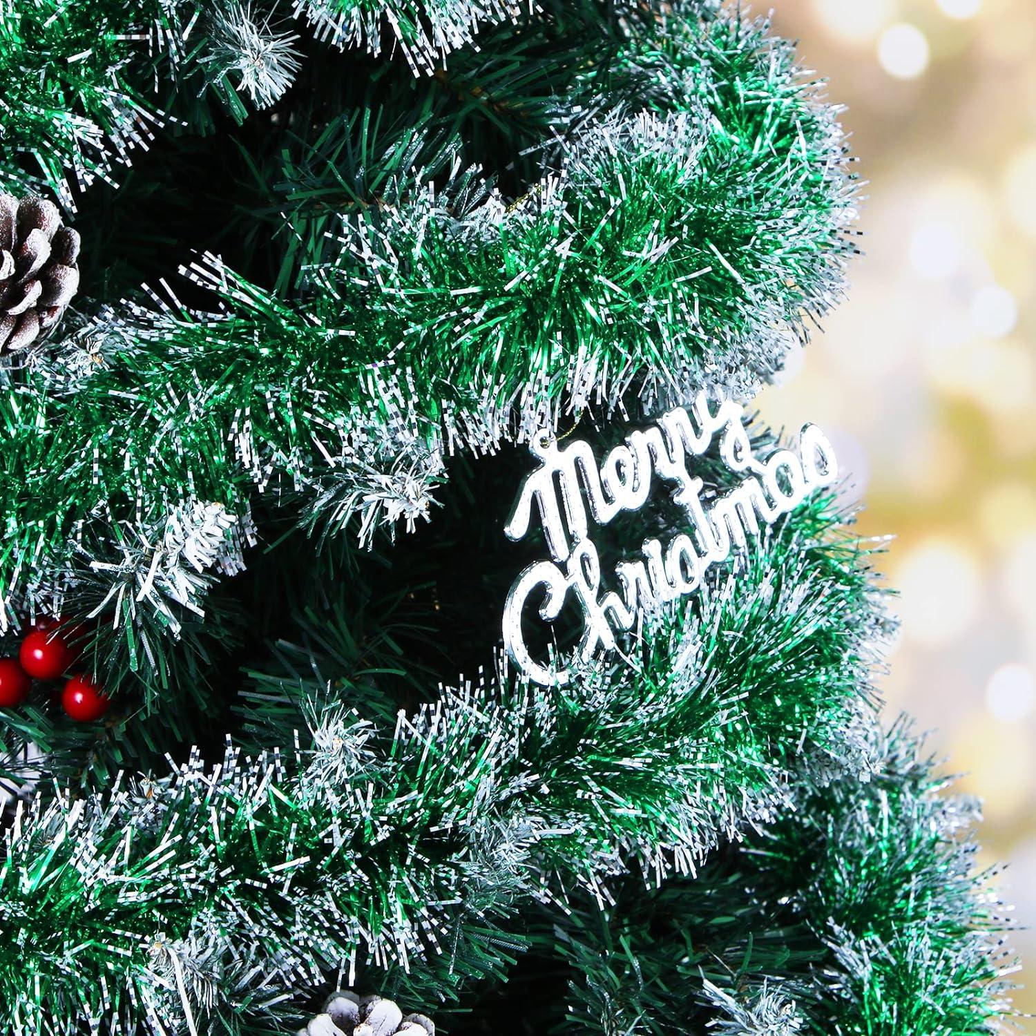 Vòng hoa dây kim tuyến Aurasky Christmas Màu xanh lá cây, Bộ 5 vòng hoa Giáng sinh, Vòng hoa dây kim tuyến, Vòng hoa cây thông Noel
