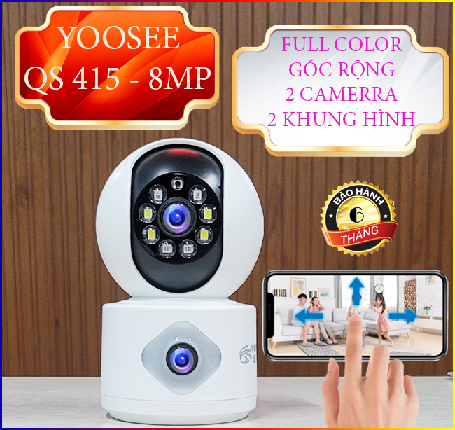Camera Yoosee IP QS-415 2 Mắt Trong Nhà Xem 2 Màn Hình Cùng Lúc Độ Phân Giải 8MP, Xoay 360 Độ, Xem Đêm Có Màu, Hỗ Trợ Đàm Thoại 2 Chiều Hàng Chính Hãng