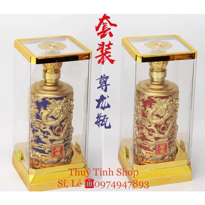 Bình Đựng Rượu Đế Vương Khảm Rồng 1,2L Màu Xanh Dương ( Gồm 1 Bình + Đế + Hộp )