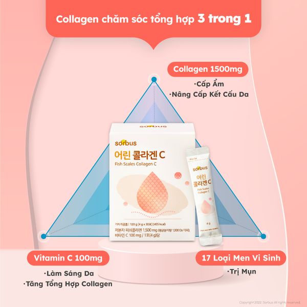 Bột Uống Sorbus Collagen Fish Scale + Vitamin C Cao Cấp Collagen Vảy Cá Cao Cấp, Căng Mịn, Giảm Lão Hóa