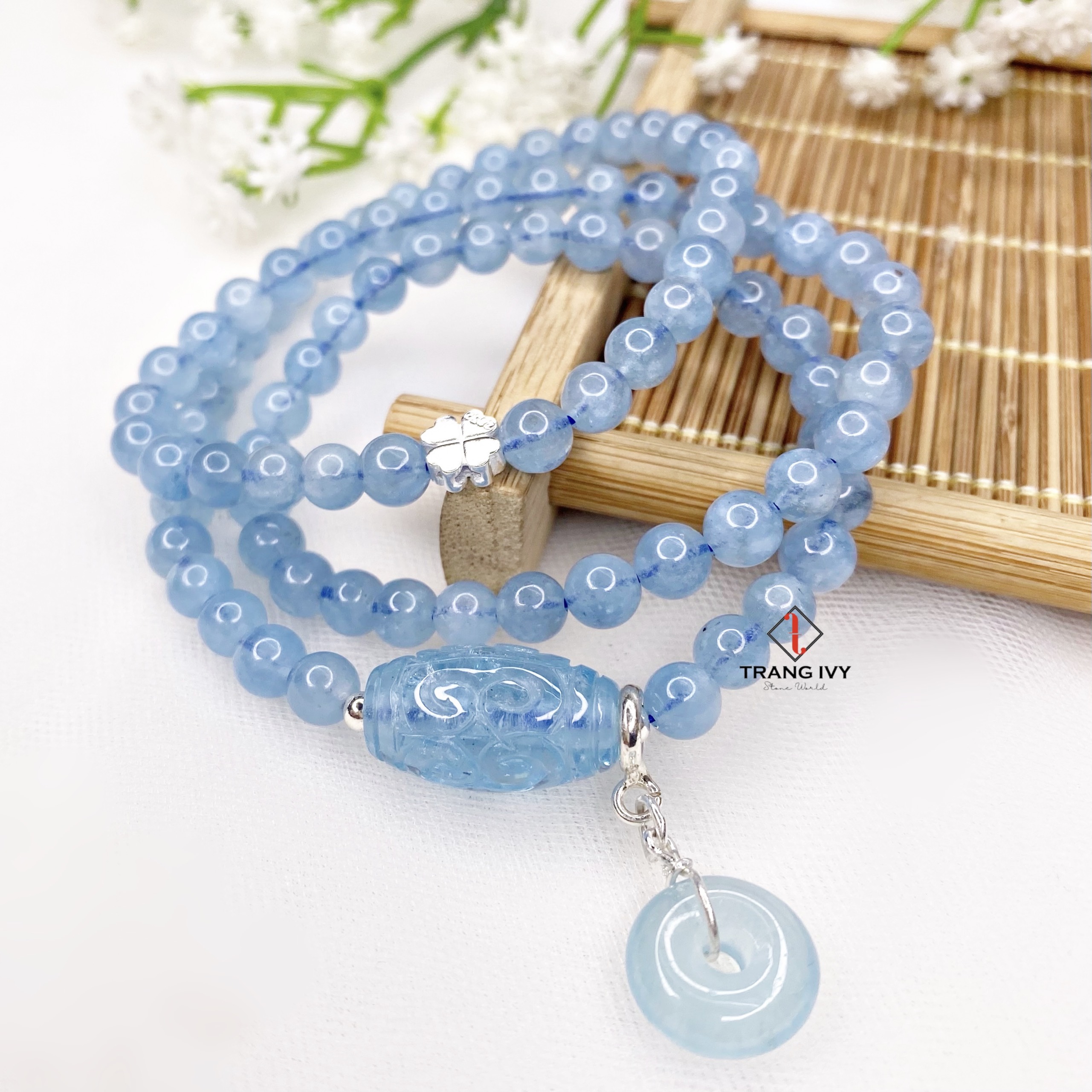 Vòng Tay Hạt Đá Aquamarine mệnh thủy mộc - TRANG IVY