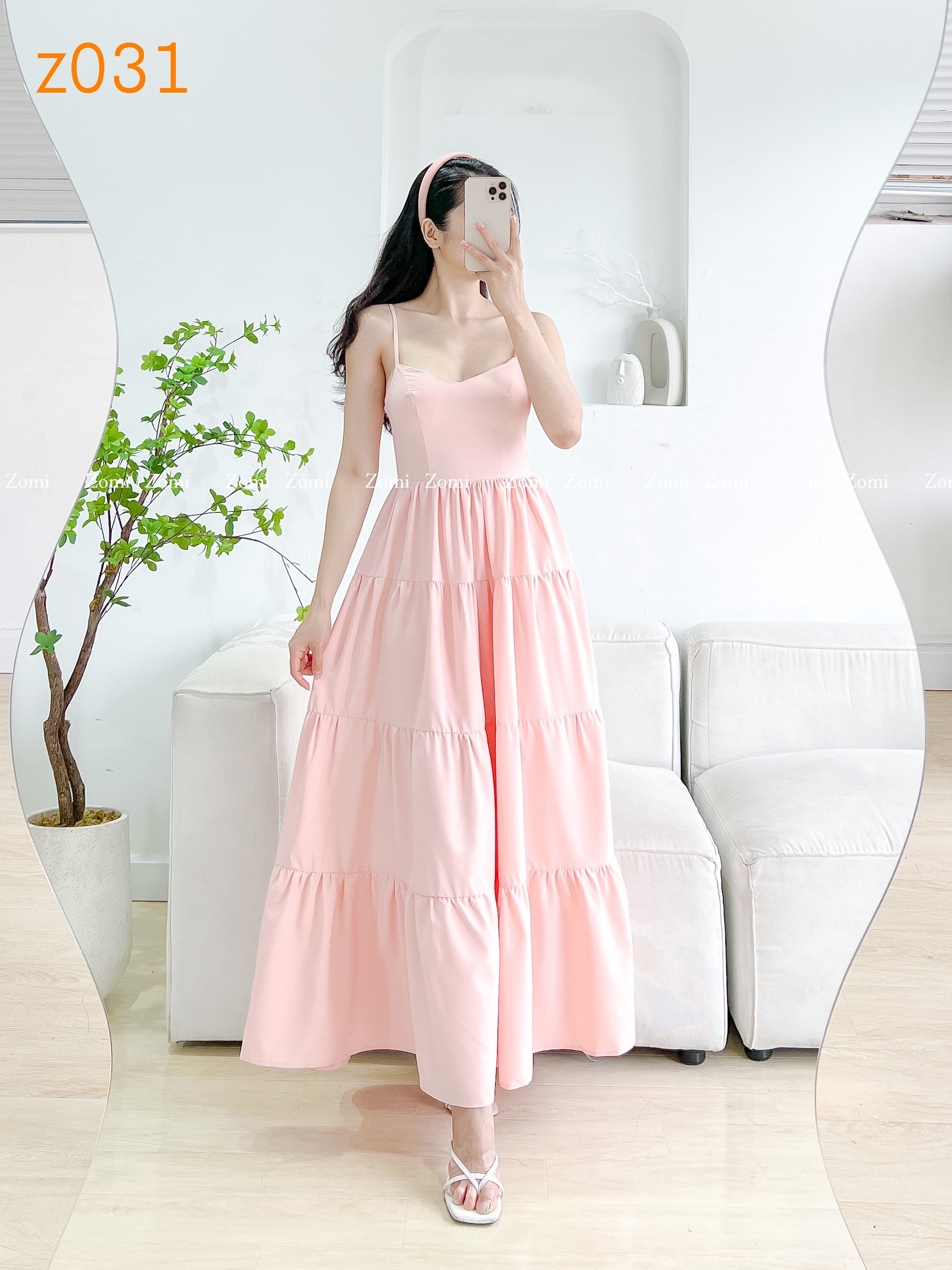 Đầm maxi 2 dây xòe tầng thiết kế Zomi Z031