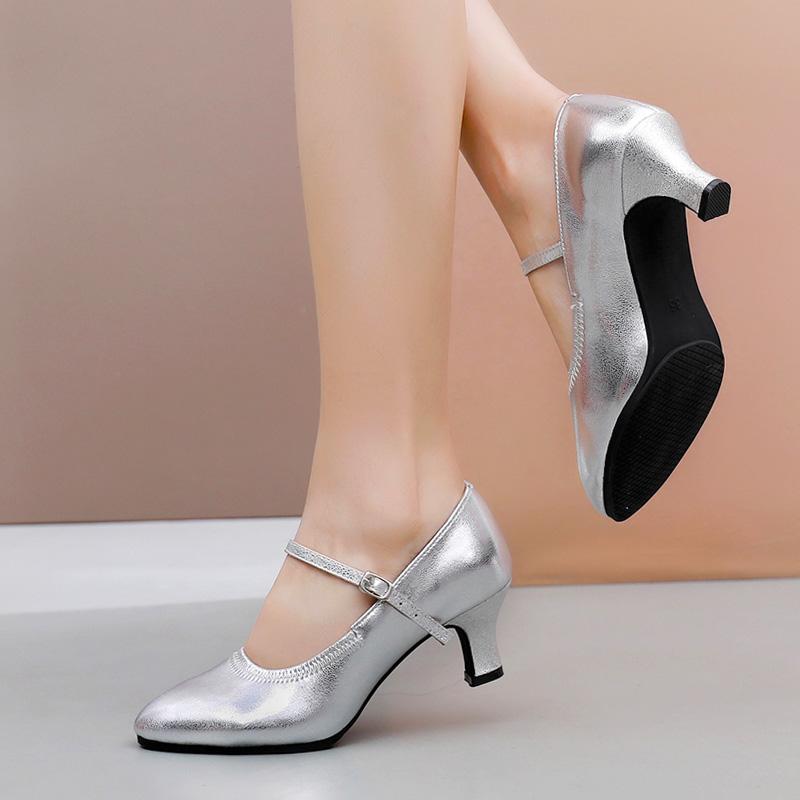 Giày khiêu vũ phòng khiêu vũ tiêu chuẩn cho phụ nữ giày cao gót giày cao gót cho phụ nữ 3/5cm nữ Tango Giày phụ nữ đóng ngón chân Latin nhảy múa Latin Color: 3cm outdoor gold Shoe Size: 38