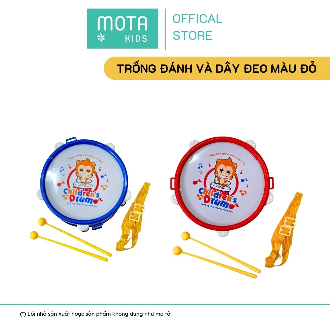 [M368-6DO - Mota Montessori] Đồ chơi cho bé Trống đánh và dây đeo màu đỏ - Hàng chính hãng