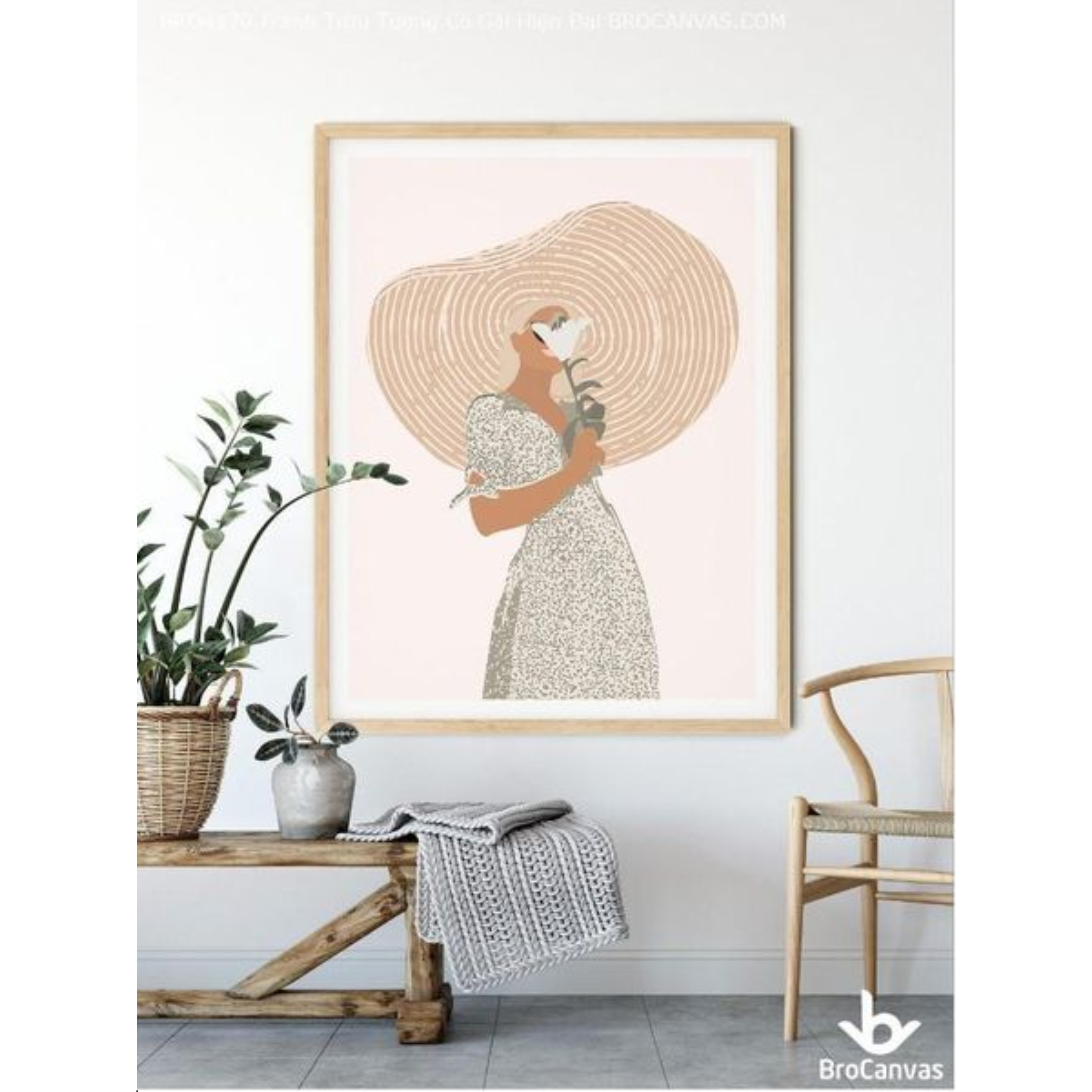 Tranh Canvas Trừu Tượng Cô Gái Cầm Hoa - Minimalism