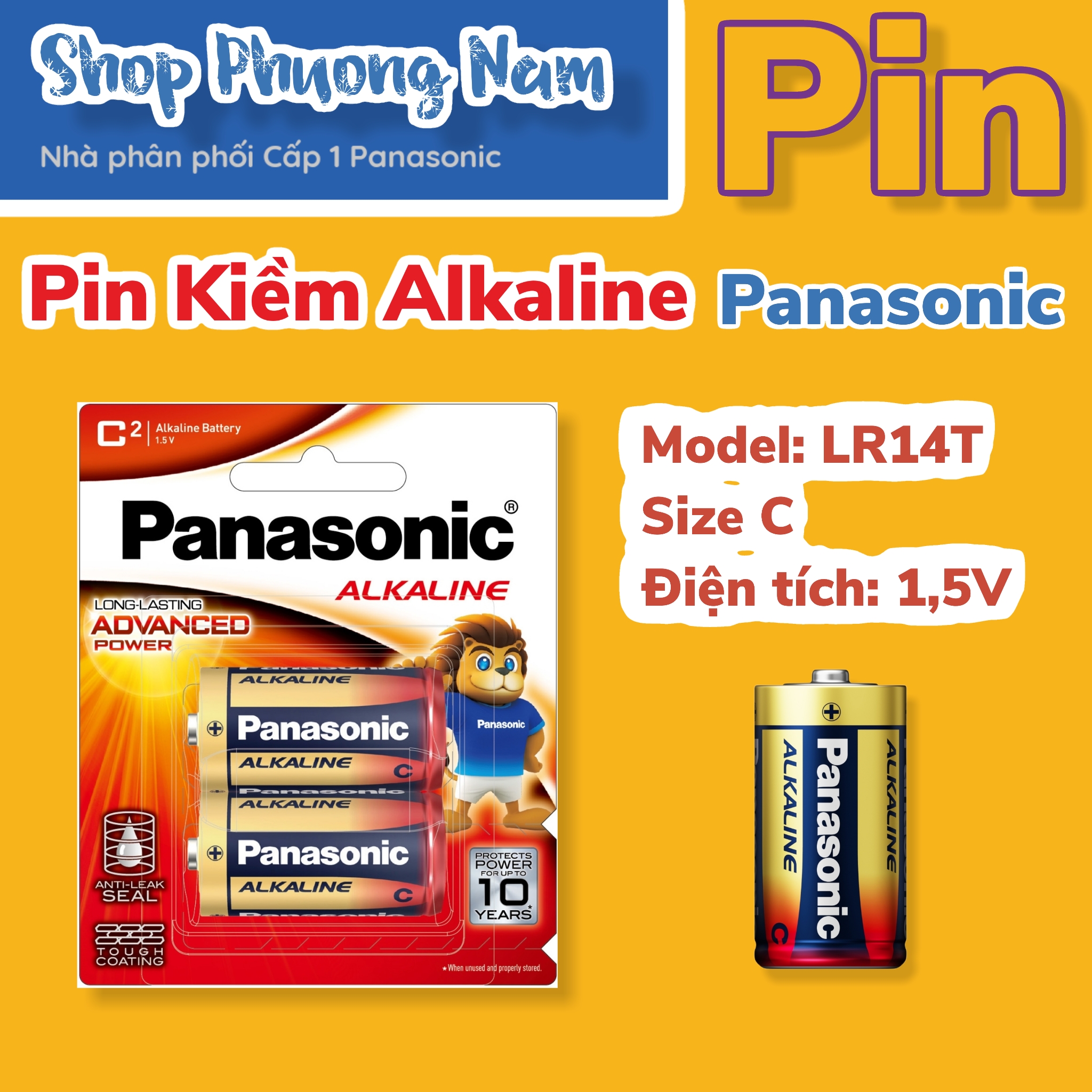 Pin kiềm Alkaline cỡ trung Panasonic LR14T/2B vỉ 2 viên (Hàng chính hãng)