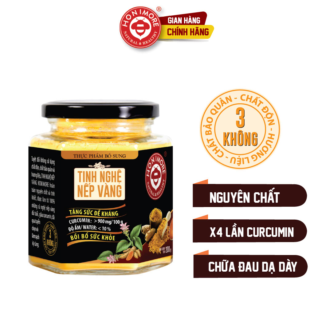 Tinh nghệ nếp vàng Honimore nguyên chất hũ 200g - Tinh bột nghệ nguyên chất