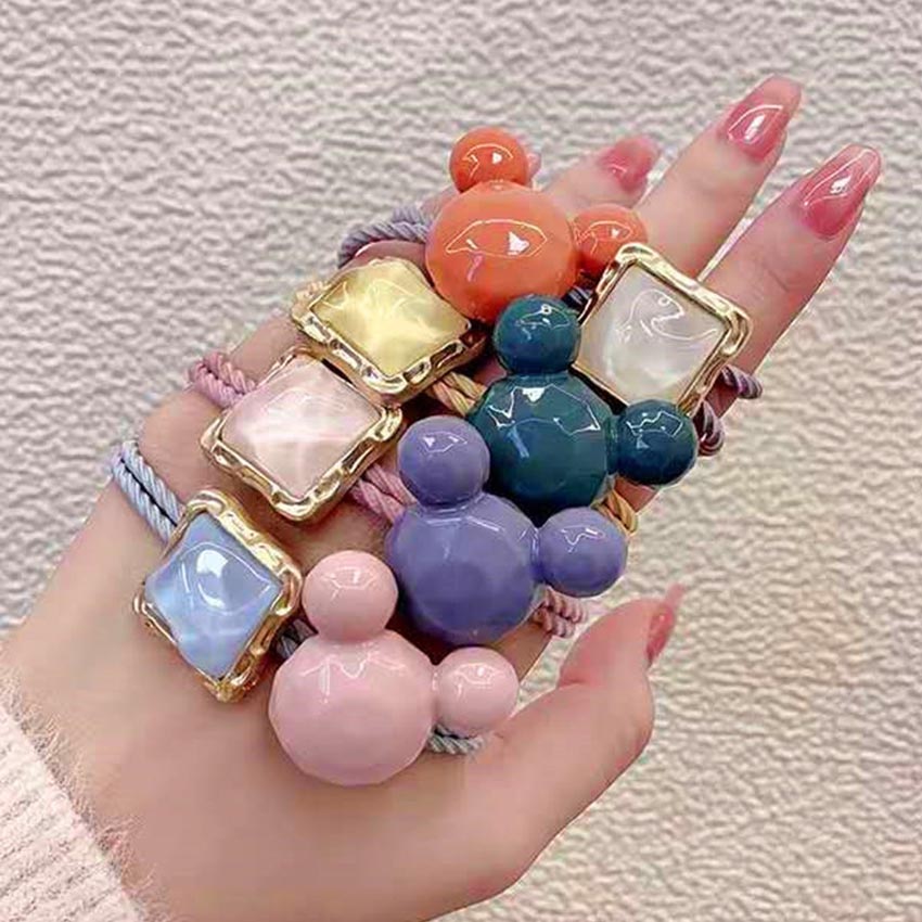 Dây buộc tóc nữ hình gấu đính đá vuông NASI bền đẹp phong cách hàn quốc thun cột tóc nữ co giãn tốt phụ kiện tóc