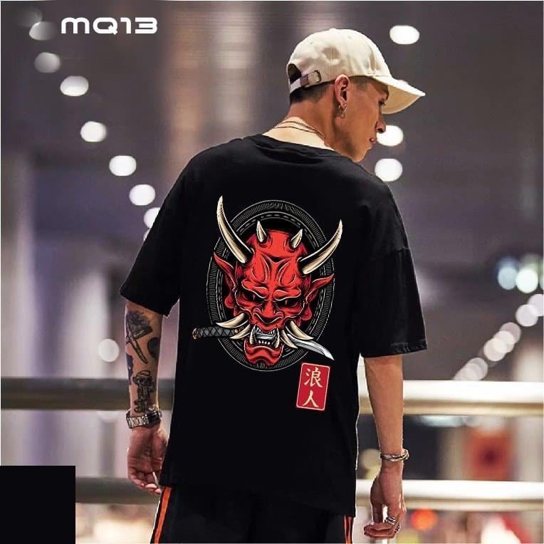 ÁO THUN NAM NỮ UNISEX samurai mặt quỷ đỏ có sừng ngậm kiếm
