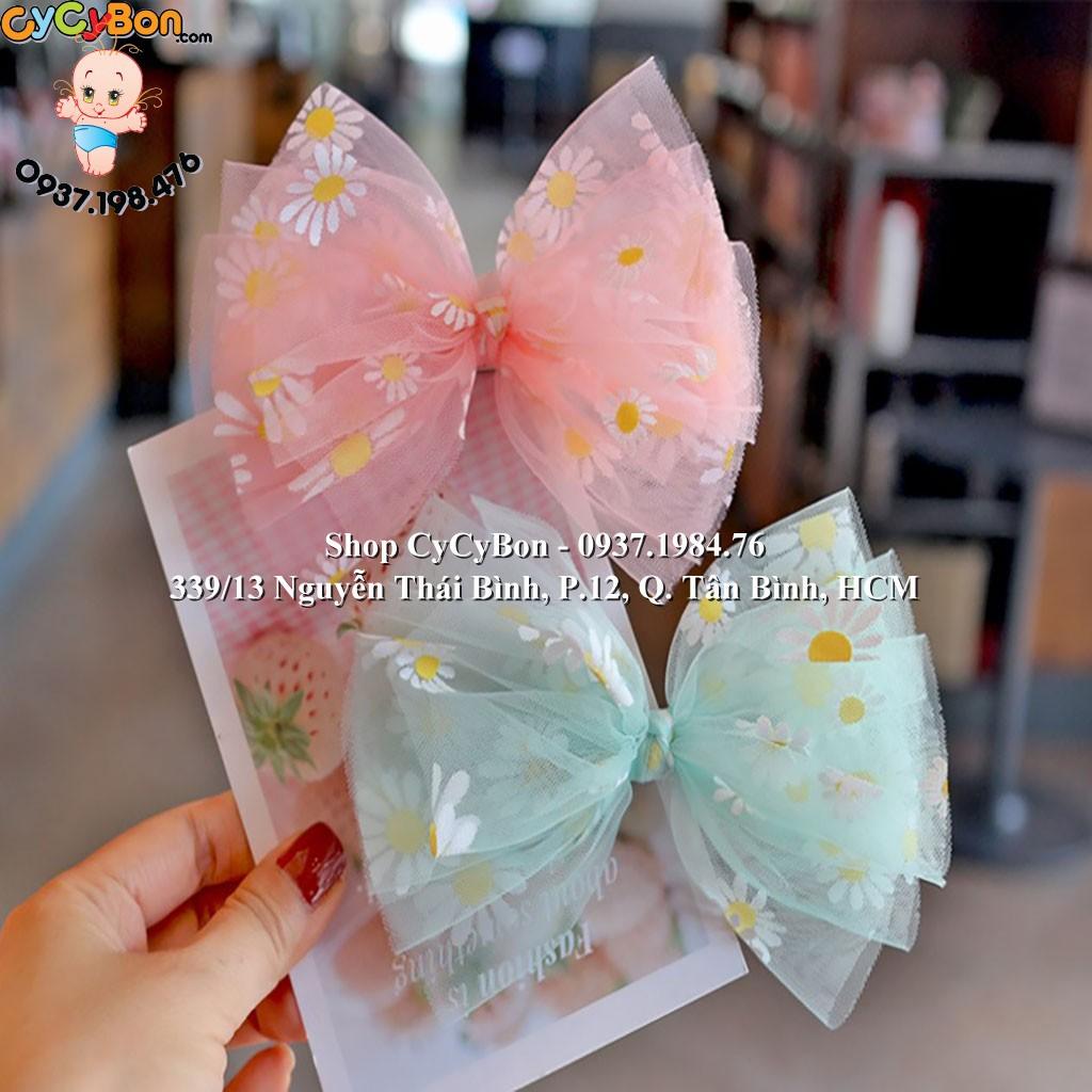 Kẹp Tóc  Phối Voan In Hoa  Cúc Xinh Cho Bé Gái