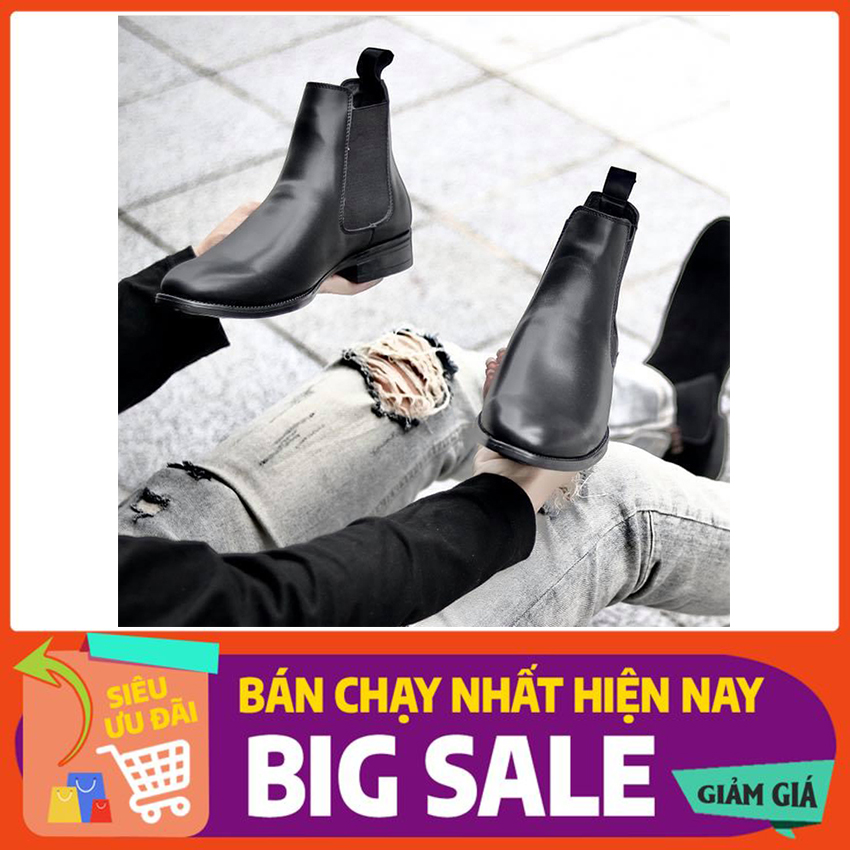 Giày Da Chelsea Boot da thật Shoemaker Cổ Cao Nam Công Sở Đế Cao Tăng Chiều Cao Da Bò Thật