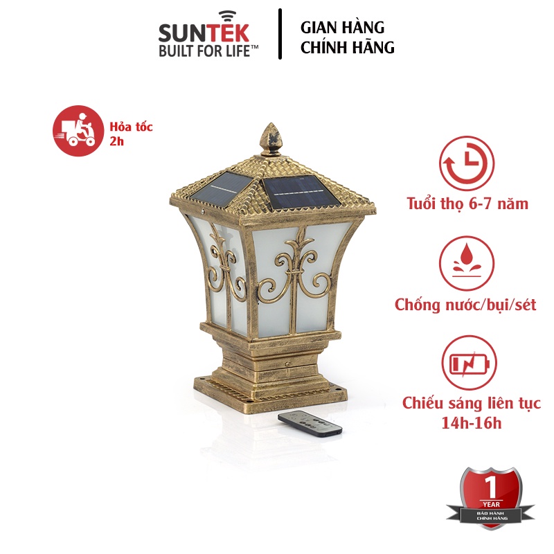 Đèn Trụ Cổng Năng Lượng Mặt Trời SUNTEK TC01 Plus 7W - Sáng 10-12 giờ | Chống Nước/Bụi | Tự động Bật/Tắt | Điều khiển từ xa | Tuổi thọ bóng LED 50.000 giờ - Hàng Chính Hãng